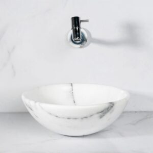 Cuba de Apoio Redonda 34 cm Mármore Branco Carrarinha