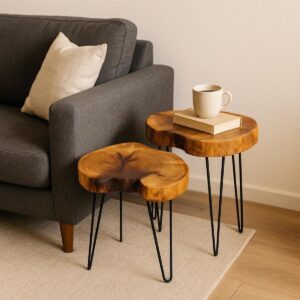 Mesa de Canto Rústica com Pé de Ferro - Wood Design
